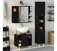 vidaXL Ensemble de mobilier de Salle de Bain avec étagère 3 pcs Noir, Ensemble de Meubles de Salle de Bain Tendance, Solution de Rangement en Bois, Design Minimaliste pour Un Quotidien organisé