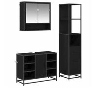 Ensemble de mobilier de salle de bain - Cadre robust - ARMOIRE WC/SALLE DE BAIN COMPLETE - 3 pcs - Chêne noir 35x37,5x166cm 5373 LH4