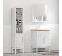 Ensemble de mobilier de Salle de Bain Floro 2 pcs Blanc en Bois de pin Massif avec 3 Portes à charnières, 4 étagères réglables, Meuble sous lavabo 60x40x80 cm, Design Moderne Gain de Place