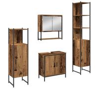 Ensemble de mobilier de Salle de Bain Marron en Bois d'ingénierie 4 pcs avec Miroir, 10 étagères, 6 Portes affleurantes, Rangement optimisé pour Salle de Bain Moderne et Fonctionnelle