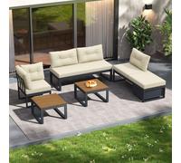 Ensemble de mobilier multifonctionnel avec dossier réglable sur 3 positions et fonction d'inclinaison, coussins confort, espace de rangement et housse en polyester résistante aux intempéries. Beige.