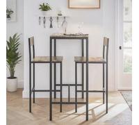 Ensemble de mobilier pour balcon et salon comprenant 2 tabourets de bar – Plateau de table de 100 cm de haut – Ensemble de mobilier de style industriel en finition bois et métal – Design compact