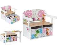 Ensemble de mobilier pour enfants 3 en 1 en bois, comprenant une table et deux chaises, ainsi qu'un banc pour enfants avec rangement et couvercle. Banc de rangement, coffre, idéal pour les chambres d'
