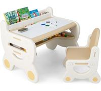 Ensemble de mobilier pour enfants comprenant une table réglable en hauteur et inclinable, ainsi qu'un tabouret, idéal pour dessiner, apprendre, jouer et manger. Convient aux enfants à partir de 3 ans