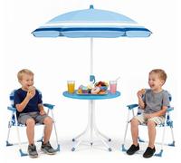 Ensemble de mobilier pour enfants COSTWAY, comprenant un parasol réglable en hauteur, un ensemble de 4 pièces avec une table et 2 chaises pliantes, idéal pour un pique-nique dans le jardin