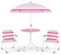 Ensemble de mobilier pour enfants COSTWAY, comprenant un parasol réglable en hauteur, un ensemble de 4 pièces avec une table et 2 chaises pliantes, idéal pour un pique-nique dans le jardin