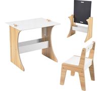 Ensemble de mobilier pour enfants Relaxdays, 2 pièces, table et chaise pour enfants, tableau noir, pour filles et garçons, table de dessin pour enfants, blanc/naturel