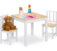 Ensemble de mobilier pour enfants Relaxdays, 3 pièces, table d'enfant avec 2 chaises, pour filles et garçons, coin salon pour chambre d'enfant, blanc/naturel