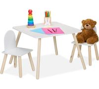 Ensemble de mobilier pour enfants Relaxdays, 3 pièces, table d'enfant avec 2 chaises, pour filles et garçons, coin salon pour chambre d'enfant, blanc/naturel