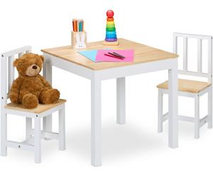 Ensemble de mobilier pour enfants Relaxdays, 3 pièces, table d'enfant avec 2 chaises, pour filles et garçons, coin salon pour chambre d'enfant, blanc/naturel