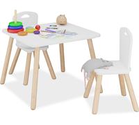 Ensemble de mobilier pour enfants Relaxdays, 3 pièces, table pour enfants avec 2 chaises, pour filles et garçons, coin salon pour chambre d'enfant, blanc/naturel