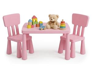 Ensemble de mobilier pour enfants Relaxdays, comprenant 1 table et 2 chaises, facile à nettoyer, en plastique léger, idéal pour un coin salon dans une chambre d'enfant, de couleur rose