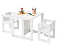 Ensemble de mobilier pour enfants Relaxdays, comprenant : une table pour enfants avec 2 chaises, un tabouret réversible et un banc. Ensemble de mobilier Montessori, de couleur blanche