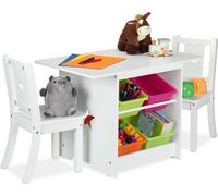 Ensemble de mobilier pour enfants Relaxdays, table pour enfants avec 2 chaises, avec espace de rangement, pour filles et garçons, coin salon pour chambre d'enfant, blanc