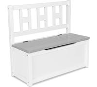 Ensemble de mobilier pour enfants : table et banc - Espace de jeu et de rangement - Bois massif - Dimensions : 365 x 55 x 25 cm - Blanc et gris
