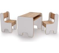 Ensemble de mobilier pour enfants TIMI – Une table et deux chaises en blanc/chêne Craft Gold | Sûr et pratique grâce à ses bords arrondis et son espace de rangement | Idéal pour étudier et jouer