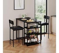 Ensemble de mobilier pour salle à manger, comprenant une table de bar avec 2 chaises rembourrées et 3 étagères, gain de place, idéal pour les petites cuisines, les appartements, les petits déjeuners o