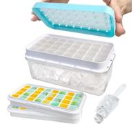 Ensemble de moules à glaçons Ibenzoa® : 64 glaçons – 2 x 32 moules avec couvercle et support, couleur bleue, comprenant un seau à glace et une pelle, en PP/PET, avec mécanisme de pression