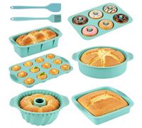 Ensemble de moules en silicone, 8 pièces, pour pain, gâteaux, muffins, génoise, couleur bleue, avec accessoires