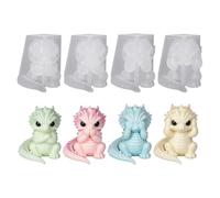 Ensemble de moules en silicone dragon, 4 pièces, petit moule à bougie dragon pour moulage de cire, quatre poses assises, moule translucide pour projets de loisirs à domicile