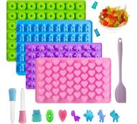 Ensemble de moules en silicone Ibenzoa® – 4 moules (oursons en gélatine, ronds, glaçons, mini-boules) pour la confection de chocolats et de bonbons, 2 pipettes, une spatule, adaptés au contact aliment