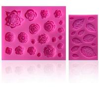 Ensemble de moules en silicone Ibenzoa® pour décorations florales et végétales – 2 moules pour pâte à sucre (roses, diamètre 0,5–3,5 cm ; feuilles, diamètre 1–3,5 cm), adaptés au contact alimentaire, 