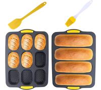 Ensemble de moules en silicone pour baguettes - 2 mini-moules à baguettes - 4 rainures pour la croûte - 9 moules à pain - Revêtement antiadhésif - Lavable au lave-vaisselle - Noir