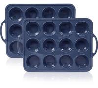 Ensemble de moules en silicone pour muffins (2 pièces) – capacité pour 12 muffins, structure métallique renforcée avec poignées, sans BPA, antiadhésif, couleur gris, dimensions : 39,5 x 26,5 x 3 cm