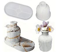 Ensemble de moules en silicone pour plateau de vase, moules ovales de dessous de verre et moules de contenants de bouteille, moules de vase ronds, pour la fabrication artisanale de bouteilles de stock