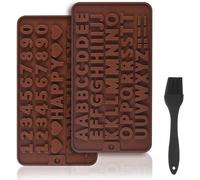 Ensemble de moules en silicone Unyqoos® pour chocolat, avec pinceau de pâtisserie – 2 moules (lettres et chiffres), adaptés au contact alimentaire, antiadhésifs, résistants à la chaleur