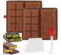 Ensemble de moules en silicone Unyqoos® pour chocolat, réutilisables – 2 moules + spatule et pipette, sans BPA, adaptés au four et au réfrigérateur (-40°C à 230°C), pour chocolats et barres