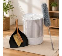 Ensemble de nettoyage « Balai de sorcière » (3 pièces) – Brosse et pelle à poussière, plumeau télescopique et panier à linge