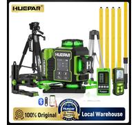 Ensemble de niveaux laser 4D HUEPAR W04CG, auto-nivelant, lignes croisées, faisceau laser vert, avec télécommande, écran LCD, kit d'alignement Bluetooth Advanced Kit