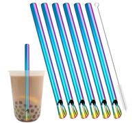 Ensemble de pailles à boire pour thé au lait perlé, paille à Milkshake en acier inoxydable avec brosse, jus de fruits, Cocktail, accessoires de Bar, 2/3/6 pièces 6pcs rainbow