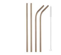 Ensemble de pailles en acier inoxydable Ensemble de pailles métalliques colorées, 5 pièces, roses, réutilisables, arc-en-ciel, courbées et droites, en acier inoxydable 304, avec brosse propre(Rose-2)