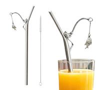Ensemble de pailles en métal au design unique de pêche pour fête d'anniversaire, pêcheurs en plein air, voyage, boisson portable