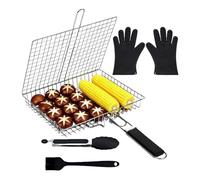 Ensemble de paniers de barbecue - Rack de barbecue pliable portable en acier inoxydable avec pinces, grille de barbecue à poisson, pour la cuisine en plein air, le camping, la fête de la famille, la