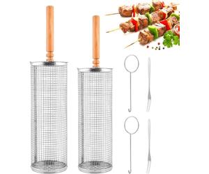 Ensemble de paniers de cuisson rotatifs, en acier inoxydable 304, avec poignées en bois, comprenant 2 pièces, pour poissons, crevettes et légumes