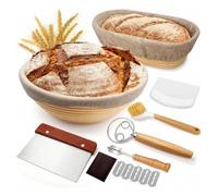 Ensemble de paniers de fermentation pour pain, banneton rond de 23 cm et banneton ovale de 25 cm en rotin naturel avec doublure et ustensile