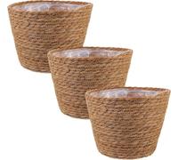 Ensemble de paniers pour plantes - Paniers de rangement pour pots de fleurs - Rangement décoratif - Tressé à la main en herbe de mer - 23x23x16,5 cm - Marron