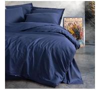 Ensemble de Parure de draps 5 Pieces Unie en pour Un lit 2 Personnes 160 x 200 cm 1 drap housse + 1 drap plat +2 taies d'oreiller + 1 taie de traversin 100% Coton 57 Fils HAUTE QUALITE (Blue)