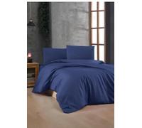 Ensemble de Parure de draps 5 Pieces Unie en pour Un lit 2 Personnes 180 x 200 cm 1 drap housse + 1 drap plat +2 taies d'oreiller + 1 taie de traversin 100% Coton 57 Fils HAUTE QUALITE (Blue)