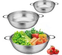 Ensemble de passoirs de cuisine Unyqoos®, 3 pièces – Passoirs en acier inoxydable de 16/22/28 cm avec poignées, passoir micro-perforé pour les pâtes, le riz, les fruits et les légumes, lavable au lave
