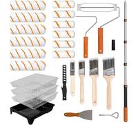 Ensemble de peinture complet 27 pièces avec rouleaux de peinture 23cm et 10cm, barre de prolongement 0,3-1,3m, lavage, couvercles de rouleau en microfibre pour rose professionnel