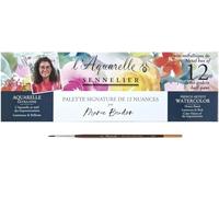 Ensemble de peintures aquarelles, 12 demi-pots, boîte métallique, pinceaux, extra fins