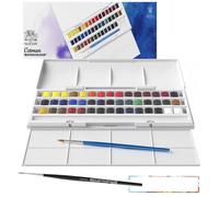 Ensemble de peintures aquarelles comprenant 45 demi-pots, 2 pinceaux et 1 palette