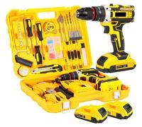 Ensemble de perçage de 120 pièces - Perceuse sans fil 21 V - Mandrin de serrage rapide en métal de 10 mm - 25+3 niveaux de couple - Fonction percussion - Couple de 45 Nm - Batterie incluse