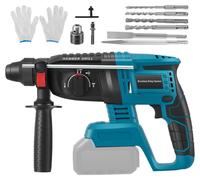 Ensemble de perforateur sans fil - Perforateur à percussion sans balais - Avec burins et mallette - 1400 tr/min - Compatible avec les batteries 18V BL - Sans batterie - Bleu