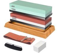 Ensemble de pierre d'affûtage professionnel pour couteaux 400/1000/3000/8000, Entièrement avec Bamboo Non-dérapant Underground, Guide d'angle, Bandes en cuir, Idéal pour