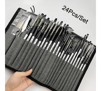 Ensemble de pinceaux professionnels pour artistes, 24 pièces, assortiment de pinceaux plats, ronds, en éventail et de détails avec poils souples de qualité supérieure, en bois 1PCS